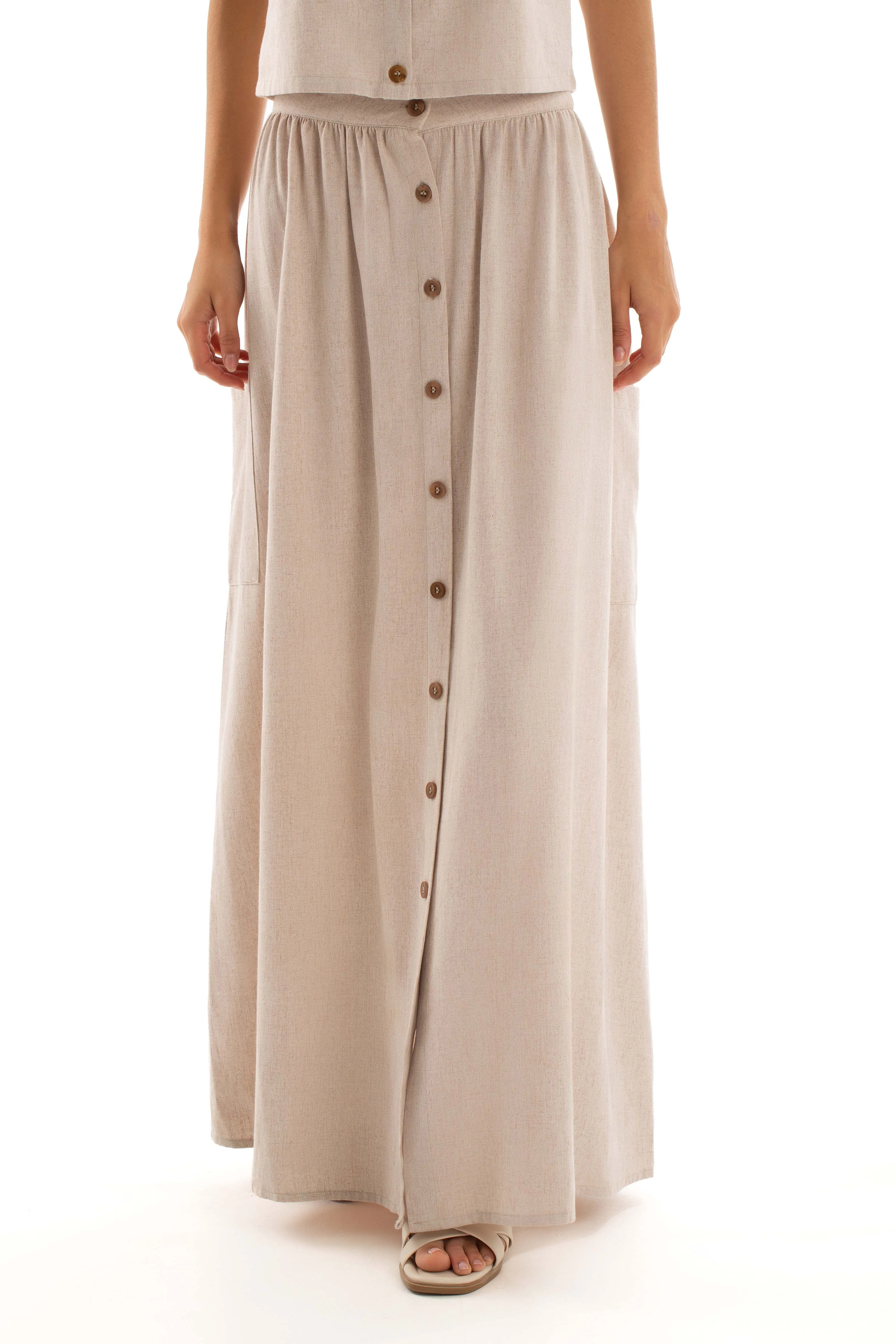 Women Voile Lace Skirt Cotton Beige